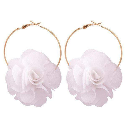 Womens Gold Tone  Hoop White Flower Earrings