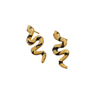 Curved Snake Stud Earrings Unisex Adult in Gold or Silver Tone