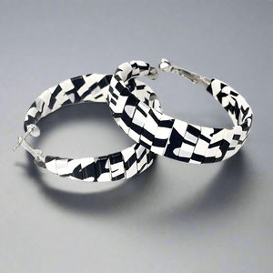 Womens Black White Leather Hoop Earrings