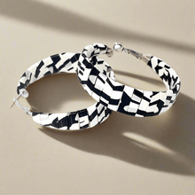 Load image into Gallery viewer, Womens Black White Leather Hoop Earrings