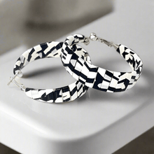 Load image into Gallery viewer, Womens Black White Leather Hoop Earrings