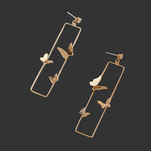 Fashion Earrings Womens Dangle Rectangle Gold Tone Butterfly Hoop Earring