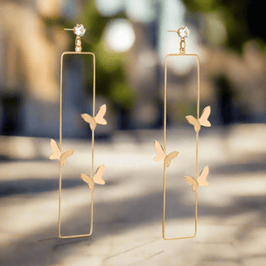Fashion Earrings Womens Dangle Rectangle Gold Tone Butterfly Hoop Earring