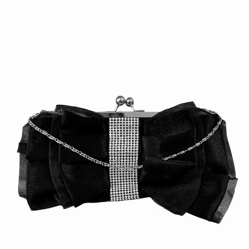 Clutch Black Satin Evening Purse Studded Handbag