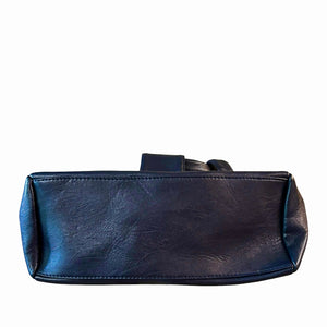 Womens Blue Vegan Leather Tote Handbag with Long Strap