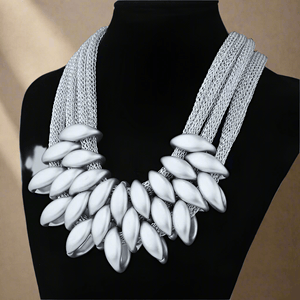 Womens Multi Strand Mesh Silver Tone Pendant Statement Necklace