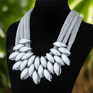 Womens Multi Strand Mesh Silver Tone Pendant Statement Necklace