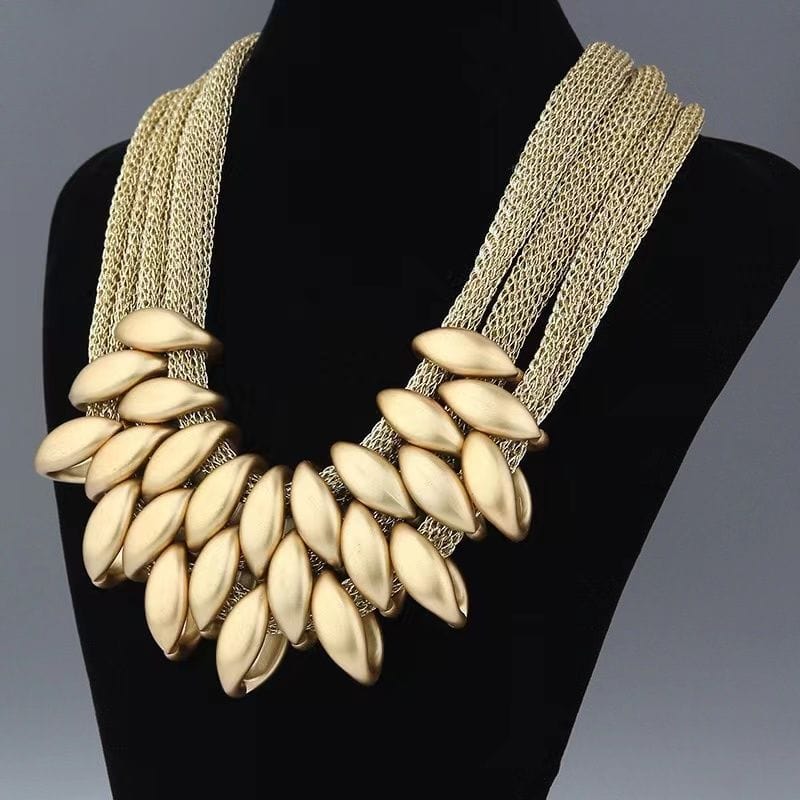 Womens Multi Strand Mesh Gold Tone Pendant Necklace Earring Set