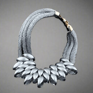 Womens Multi Strand Mesh Silver Tone Pendant Statement Necklace