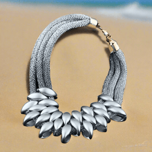 Load image into Gallery viewer, Womens Multi Strand Mesh Silver Tone Pendant Statement Necklace