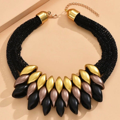 Womens Black Mesh Multi Color Pendant Statement Necklace