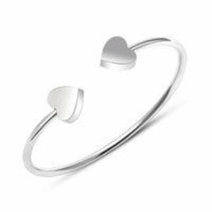 Stainless Steel Silver Double Heart Charm Flexible Bracelet Unisex Adult