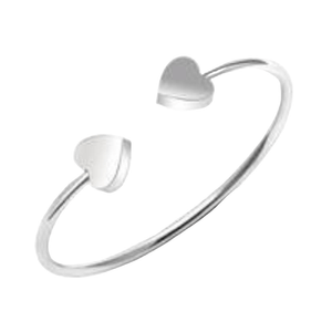 Stainless Steel Silver Double Heart Charm Flexible Bracelet Unisex Adult