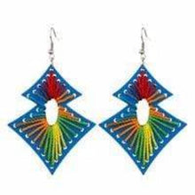 Load image into Gallery viewer, Womens Red or Blue Wood Dangle Drop‎ Cotton Design Earrings