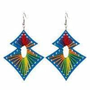 Womens Red or Blue Wood Dangle Drop‎ Cotton Design Earrings