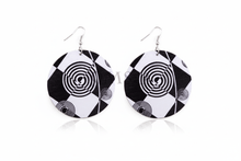 Load image into Gallery viewer, Womens Black White Round Wood Earrings
