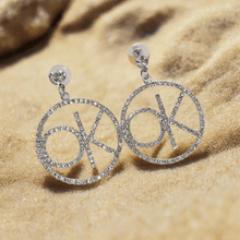 Load image into Gallery viewer, Womens Silver Letter Crystal OK Dangle Drop Earrings