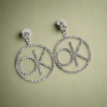 Load image into Gallery viewer, Womens Silver Letter Crystal OK Dangle Drop Earrings