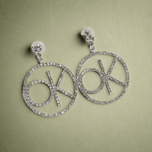 Womens Silver Letter Crystal OK Dangle Drop Earrings
