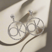Load image into Gallery viewer, Womens Silver Letter Crystal OK Dangle Drop Earrings
