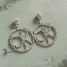 Load image into Gallery viewer, Womens Silver Letter Crystal OK Dangle Drop Earrings