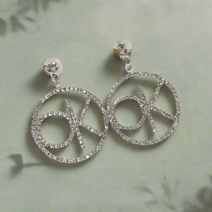 Womens Silver Letter Crystal OK Dangle Drop Earrings