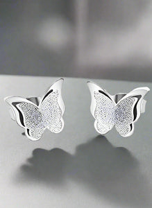 Womens Stainless Steel Shimmering Butterfly Stud Earrings