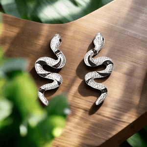 Curved Snake Stud Earrings Unisex Adult in Gold or Silver Tone