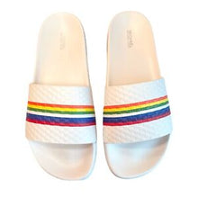 Load image into Gallery viewer, Michael Kors Gilmore Womens Slides White Leather Rainbow Sandals