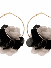Load image into Gallery viewer, Womens Gold Hoop Earrings with Flower