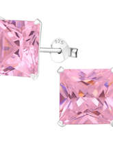 Load image into Gallery viewer, Womens Sterling Silver .925 Pink Zirconia Stud Earrings