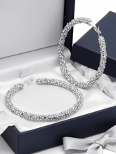 Load image into Gallery viewer, Womens Silver Hoop Earrings‎ Glitter Fashion Trendy Hoops