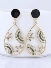 Load image into Gallery viewer, Womens Gold Tone Crystal Teardrop Earrings