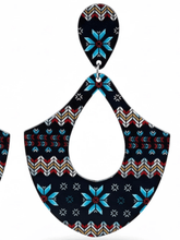 Load image into Gallery viewer, Womens‎ Wood Earrings Large Blue Aztec Jewelry