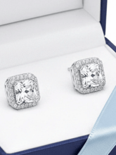 Load image into Gallery viewer, Womens Sterling Silver .925 Princess‎ Cut Cubic Zirconia Earring