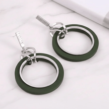 Load image into Gallery viewer, Womens Green Silver Hoop Earrings