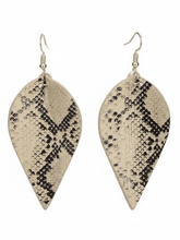 Load image into Gallery viewer, Womens Tan Black Leather Earrings