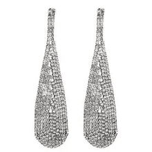 Load image into Gallery viewer, Womens Silver Tone Rhinestone Teardrop Statement‎ Earrings