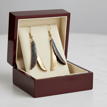 Load image into Gallery viewer, Womens Brush Gold Green Feather Dangle Earrings