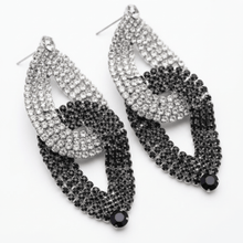 Load image into Gallery viewer, Womens‎ Silver Black Rhinestones Interlocking Teardrop Earrings