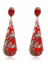 Load image into Gallery viewer, Womens Red Teardrop Vintage Design Earrings with Rhinestone Accent