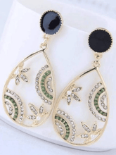 Load image into Gallery viewer, Womens Gold Tone Crystal Teardrop Earrings
