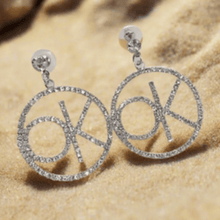 Load image into Gallery viewer, Womens Silver Letter Crystal OK Dangle Drop Hoop‎ Earrings