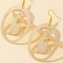 Load image into Gallery viewer, Womens Gold Tone‎ Sparkle Kitten Hoop Earrings