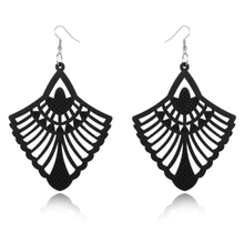 Load image into Gallery viewer, Womens Large Black Wood‎ 3.5" Lightweight Earrings