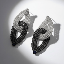 Load image into Gallery viewer, Womens‎ Silver Black Rhinestones Interlocking Teardrop Earrings