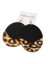 Load image into Gallery viewer, Womens Black Brown Animal Print Dangle Earrings