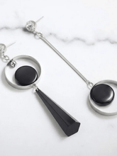 Load image into Gallery viewer, Womens Silver Asymmetric Earrings‎ with Black Accent