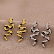 Load image into Gallery viewer, Curved Snake Stud Earrings Unisex Adult in Gold or‎ Silver Tone
