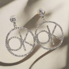 Load image into Gallery viewer, Womens Silver Letter Crystal OK Dangle Drop Hoop‎ Earrings